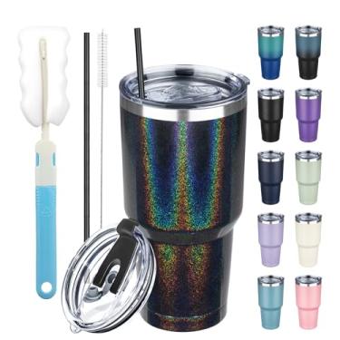 Imagem de GUDEMAO Copo de 850 g com tampas e canudos, copo de café isolado de aço inoxidável, caneca de viagem com isolamento a vácuo de parede dupla, copo de café térmico à prova de vazamento para bebidas