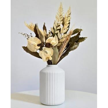 Imagem de Arranjo De Flores Secas Decorativo Vaso Garrafa Cilíndrica