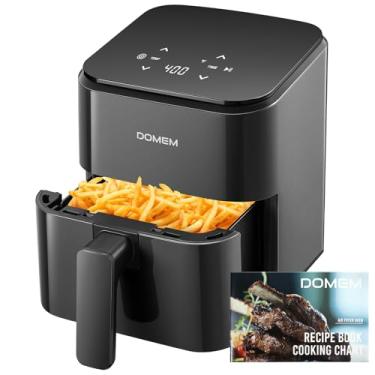 Imagem de DOMEM Fritadeira a ar compacta de 3 litros com cesta e rack antiaderentes, tela sensível ao toque simples e fácil de usar, cozinhe em passos simples, fritadeira a ar pequena com baixo teor de óleo