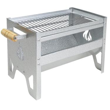 Imagem de Churrasqueira Portátil a Carvão Galvanizada Pequena com Grelha Compacta e Bafo - Mini Campeira Móvel