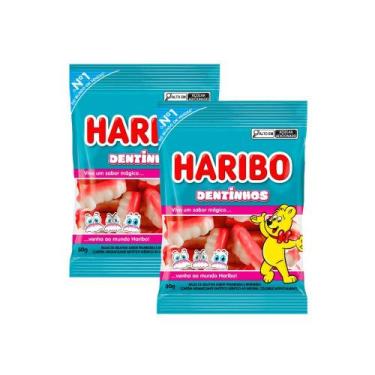 Imagem de Kit 2 Balas de Gelatina Haribo Dentinhos Framboesa e Morango 80g