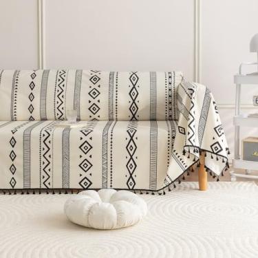 Imagem de Erbnaryx Capa de sofá Boho Capas de sofá borlas design para sofá seccional lavável 3 almofadas sofá sala de estar (A1, 180.3 cmx381.0 cm)