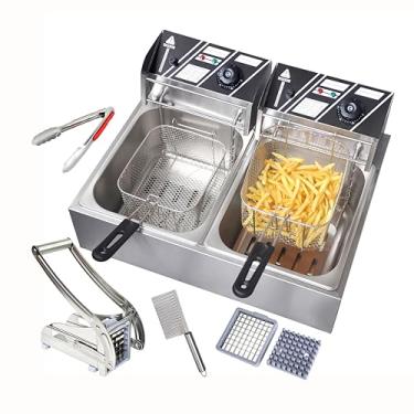 Imagem de Fritadeira elétrica, fritadeira comercial de aço inoxidável 12L com controle de temperatura, máquina de fritar francesa de grau alimentício 110V 5000W com cesta para frango frito, nuggets, batatas