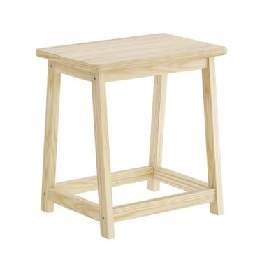 Imagem de PULIJIAJU Banco de madeira, banco pequeno, banco de banheiro de madeira, suporte de plantas, banco artesanal para trocar sapatos para crianças ou adultos (natural-grande)