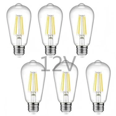 Imagem de KONPWAY Lâmpadas LED 12V Edison Baixa Tensão - Luz Quente 6W E26 Base Padrão Equivalente a 60W - Lâmpada CC para RV, Projeto de Painel Solar, Barco, Paisagem de Jardim, Iluminação Off-Grid, Pacote com
