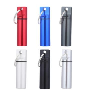 Imagem de 6 porta-pílulas para chaveiros, recipiente impermeável para comprimidos, mini organizador de comprimidos portátil de viagem, estojo de bolso para homens, caixa de armazenamento de medicamentos, estojo