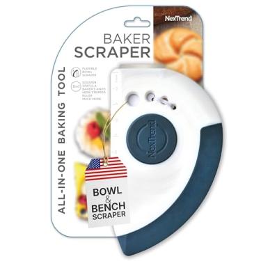 Imagem de Nextrend BakerScraper – Raspador flexível de tigela e bancada 5 em 1 com borda de aço inoxidável, régua chanfrada e decapador de ervas – livre de BPA, lavável na lava-louças (azul)