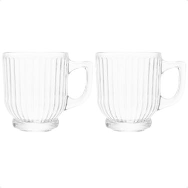 Imagem de Conjunto 2 Canecas Caneladas de Chá 200ml de Vidro com Alça