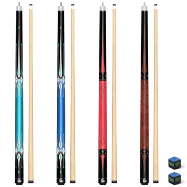 Imagem de CUEBAR Conjunto de 4 tacos de sinuca de 147 cm, 2 peças para adultos, pacote com 4 bastões de taco de bilhar de bordo 18 19 20 595 g, ponta de 13 mm com giz, cabo desembrulhado - azul-petróleo rosa