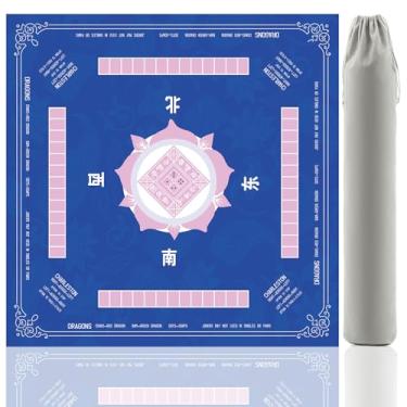 Imagem de Mahjong Mat, Non-Slip Noise Reduction Card Game Mat with Carrying Bag, Waterproof Table Mat for Mahjong/Poker/Board Games/Dominoes, Blue Pink, 32.4x32.4 Inch