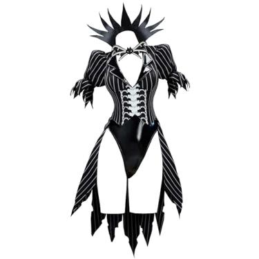 Imagem de MEOWCOS Body feminino de Halloween, traje listrado preto e branco, conjunto de roupa de Natal