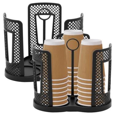 Imagem de ZFLYCANP Organizador de copos de 2 peças com base giratória, dispensador de xícara de café com 3 compartimentos, organizador giratório de copo e tampa, suporte de armazenamento removível para sala de