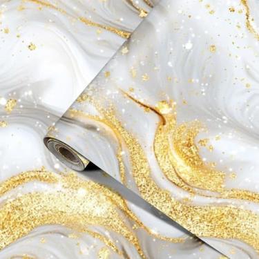 Imagem de HOMETITUTE Papel de parede de mármore branco cinza dourado descascar e colar arte fluida abstrata papel de contato autoadesivo removível papel de parede de vinil para paredes, bancadas, armários