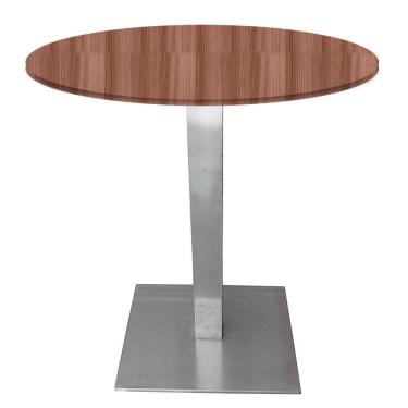 Imagem de Mesa Quadrada Alpha Inox Prata 73,50 Cm (altura) Tampo Mdp Redondo 60 Cm Walnut (larg)