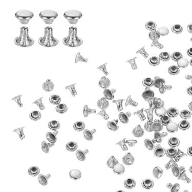 Imagem de HARFINGTON 100 conjuntos de rebites de tampa única de 3 mm de aço carbono cabeça redonda presilhas parafusos de metal tubular para decoração de artesanato em couro, prata