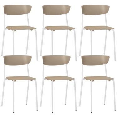 Imagem de Kit 06 Cadeiras Empilhável Fixa F02 Base Aço Branco Nude - Lyam Decor