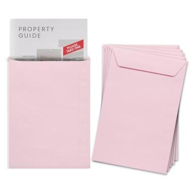 Imagem de Envelopes rosa 15 x 23 cm, pacote com 25, envelopes coloridos tamanho carta 15 x 23 cm, estilo aba aberta para cartões, convites, feriados, cartões postais, presentes, papel de 14,5 kg, para cartões