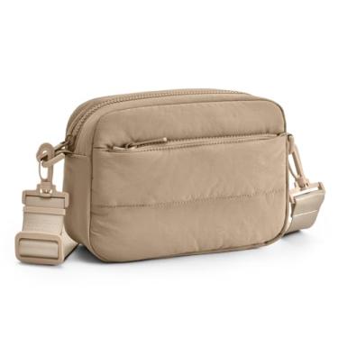 Imagem de Gitus Bolsas transversais para mulheres, pequena bolsa de ombro inchada, bolsa transversal de viagem com compartimento para cartões e alça ajustável, Camelo, Small