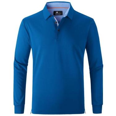 Imagem de Camisa polo masculina SWISSWELL, manga comprida, poliéster azul