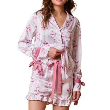 Imagem de Conjunto de pijamas Argeousgor, shorts femininos de manga comprida de 