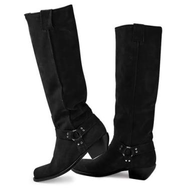 Imagem de Botas de cano alto, camurça Coutgo, largas, panturrilha, salto grosso,