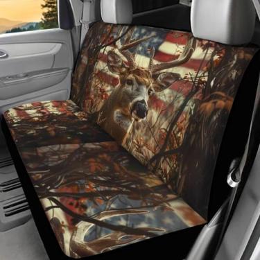 Imagem de Capas de assento de carro WELLFLYHOM Hunting Deer American Flag 2 unid