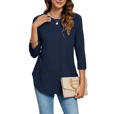 Imagem de Camisa túnica Newchoice para mulheres com leggings de manga 3/4 azul m