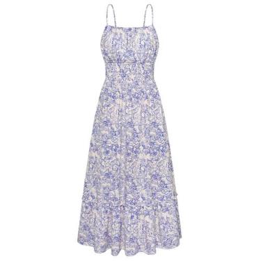 Imagem de Vestido longo feminino GRACE KARIN 2025, verão, azul, branco, floral
