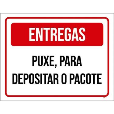 Imagem de Placa Sinalização Entregas Puxe Para Depositar Pacote 36X46