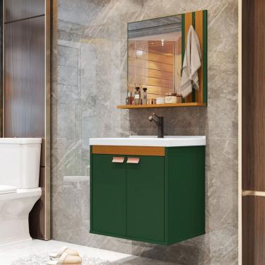 Imagem de Conjunto Gabinete de Banheiro com Espelheira com Cuba Pallas Oliva com Nature - Rede Móveis