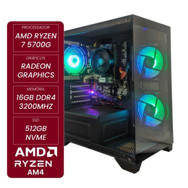 Imagem de Computador Gamer CertoX STREAM AMD AQ 1015 TC DUAL CHANNEL AMD Ryzen 7 5700G Radeon Graphics 16GB DDR4 512GB SSD C/3 Fans Linux