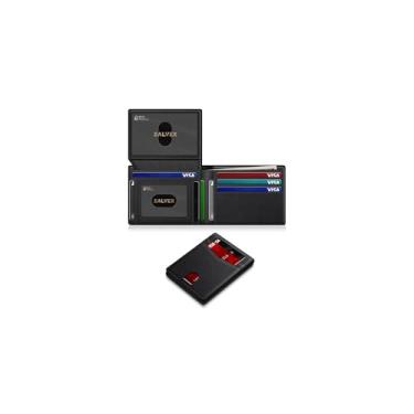 Imagem de Carteira masculina fina de couro com bloqueio de RFID, porta-cartões de crédito, para 14 cartões, carteira fina e minimalista com 2 compartimentos para identidade e compartimento para dinheiro, bolso