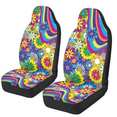 Imagem de gearider Capas de assento de carro hippie flor antiderrapante capas de assento de carro assentos dianteiros apenas fácil de instalar acessórios automotivos respiráveis removíveis ajuste universal para
