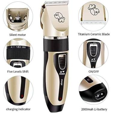 Imagem de Kit Máquina Tosa Pets Cachorro Tosa Profissional Cor Dourado - PS TECH