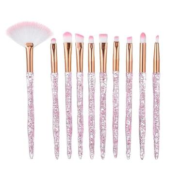 Imagem de Pacote com 10 mini pincéis de maquiagem, macios e portáteis para olhos, blush, base e pincéis em pó, não absorventes, perfeitos para maquiagem diária (rosa)