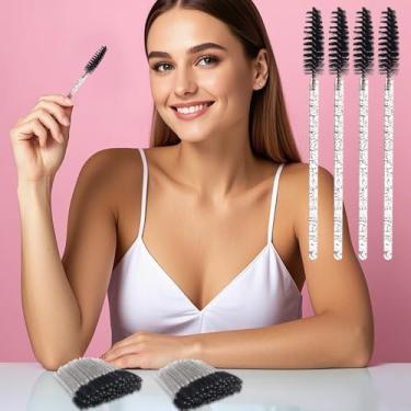 Imagem de 100 pincéis de cílios descartáveis, kits de maquiagem aplicadores de varinhas de rímel, pincéis de spoolies de cílios para extensões de cílios e sobrancelhas (preto)