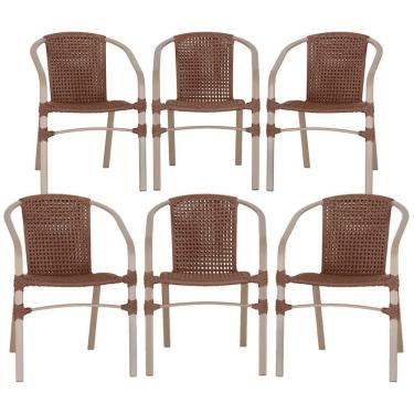 Imagem de 06 Cadeiras Floripa Alumínio Pintura Fendi Trama Original Marrom