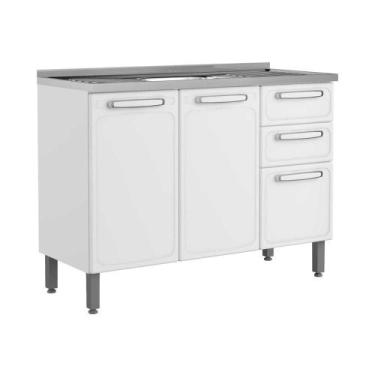 Imagem de Balcão de Aço Pia 3 Portas 2 Gavetas Evidence Bertolini, Branco