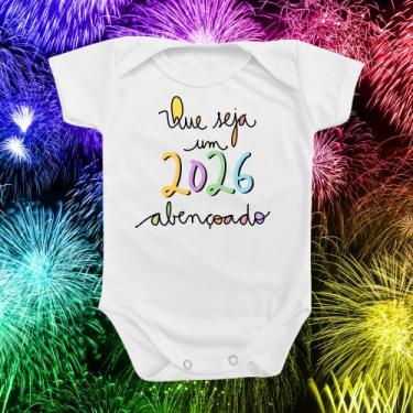 Imagem de Roupinha Body de Bebê Frase Ano Novo Que seja 2026 Abençoado Reveillon