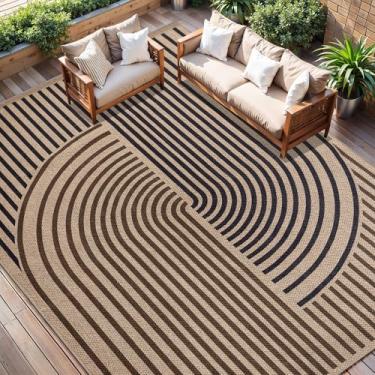 Imagem de Tangsoo Tapete de juta Rainbow Easy 20 x 25 para sala de estar, tapete lavável preto e marrom