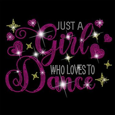 Imagem de SUPERDANT Dance Heart Iron on Strass Transfer Just a Girl Who Loves to Dance Heart Iron-on Decalques Camiseta Cristal Transferência de Calor Cristais Hot Fix para Decoração de Roupas para Bolsas