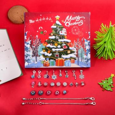 Imagem de Calendário do Advento 2025, grade de Natal 24, caixa de contagem regressiva faça você mesmo, acessórios de decoração de quebra-cabeça, presente de caixa cega, árvore de Natal