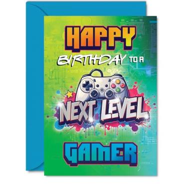 Imagem de Cartão de aniversário da família - Next Level - Cartão de feliz aniversário para a família de amigos colegas, cartões comemorativos de aniversário de jogador 12 x 17 cm