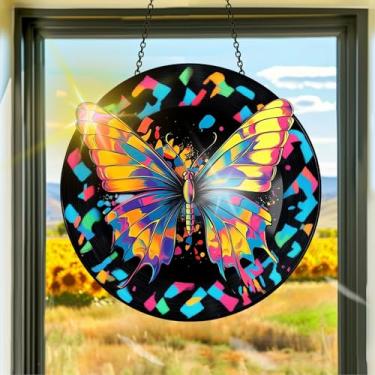 Imagem de Apanhador de sol de acrílico colorido, apanhadores de sol, decoração de janela pendurada com animais borboletas, arte de parede de arco-íris, para quarto, varanda, interior e exterior, jardim