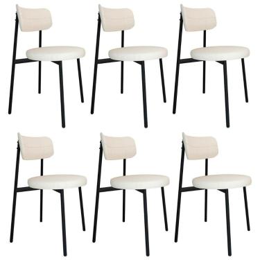 Imagem de Cadeira De Jantar Estofada Kit 6 Nyka M25 Linho Palha - Mpozenato