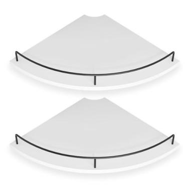 Imagem de FNBAR Prateleiras flutuantes de canto, madeira marrom rústica, conjunto de 2, armazenamento de parede com corrimão para banheiro, cozinha, sala de estar (branca)