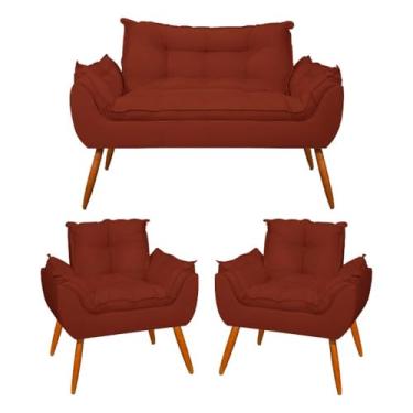Imagem de Kit 2 Poltronas e 1 Namoradeira Opala Suede com Pés Palito