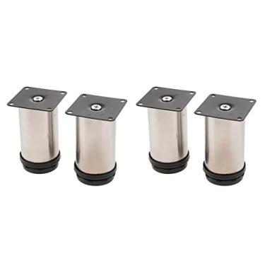 Imagem de barenx Pés de cozinha de aço inoxidável de 10 cm de altura, 5 cm de diâmetro redondo para armários, sofá, mesas, pacote com 4 peças (ajustável)