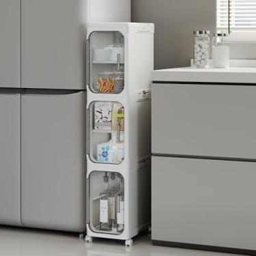 Imagem de Lifelongpal Armário de armazenamento estreito alto de 3 camadas, armário de armazenamento fino para banheiro com prateleiras e rodas ajustáveis, organizador estreito para espaços pequenos, banheiro