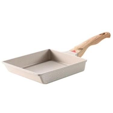 Imagem de Panela quadrada japonesa antiaderente Tamagoyaki, cabo de madeira, inclui conjunto de espátula e batedor para omeletes e rolos de ovo